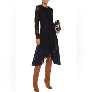 See By Chloé Asymmetric Crochet Trimmed Pointelle Knit Dress Black